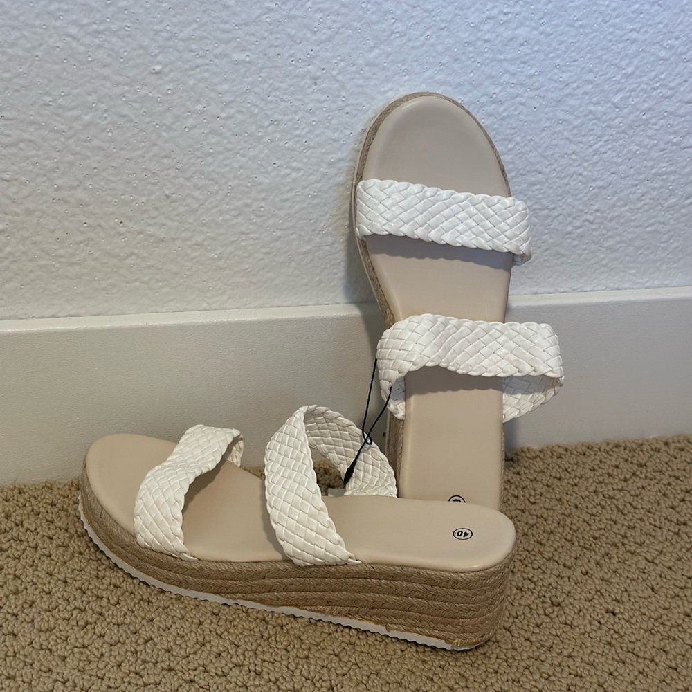 White Braided Wedge Sandals
